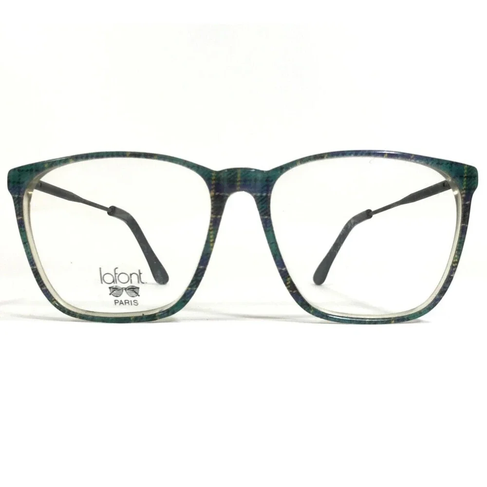 Lafont Eyeglasses Frames ZELIO 52 207 Black Blue Green Plaid Oversized 51-19-135